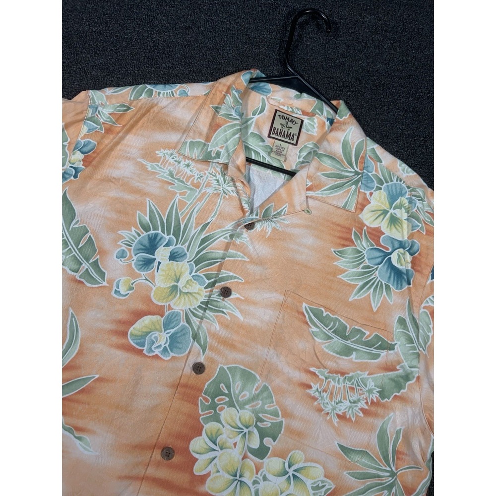 Tommy Bahama Hawaiian Camp Shirt Men Large Loop Collar Orange Floral Silk S/S